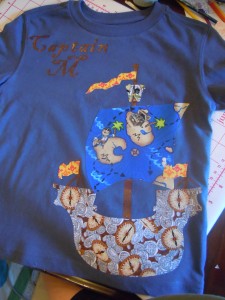 The finished pirate shirt (which, per his mother, gets worn AT LEAST weekly. Yeah!!)