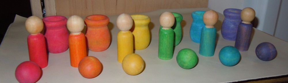 Rainbow cups, "men", & balls