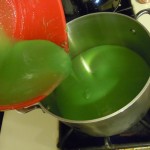 pouring the "playdough" into the pan