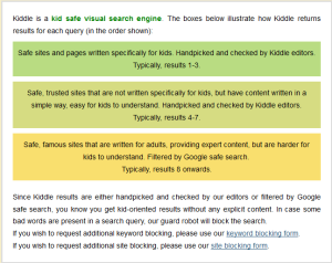 Kiddle's posted criteria for search results
